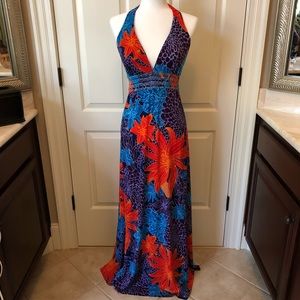 Tropical Halter Maxi Dress